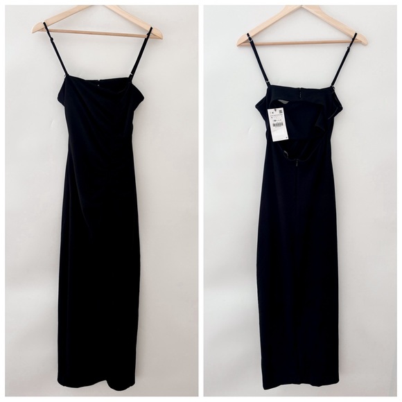 NWT Zara Draped Midi Black Dress - Picture 2 of 6